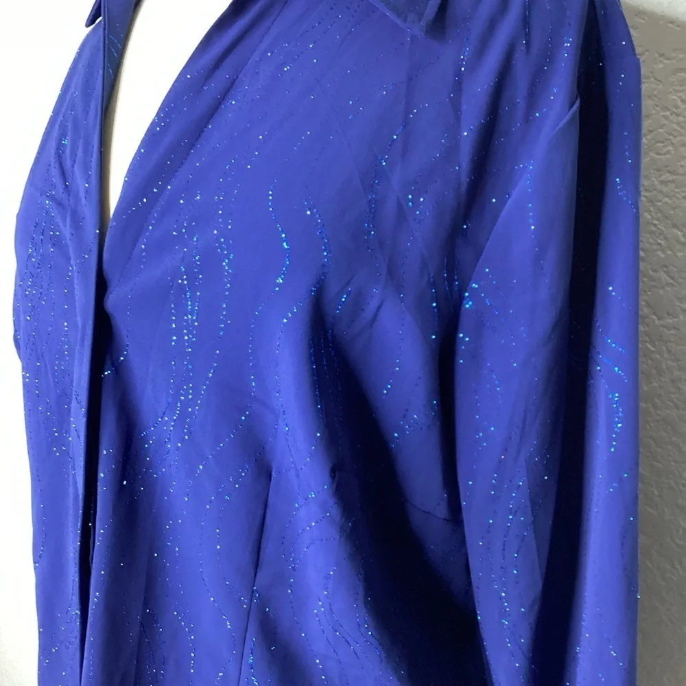 CROFT AND BARROW PLUS SIZE‎ 1X TOP BLUE SHIMMERY SPARKLY BLOUSE LONG SLEEVES EUC - Picture 4 of 9